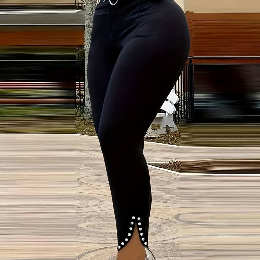 Metal Hole Decor High Waist Pants, Casual Skinny Split Pants, Women’s Clothing Clothing Shop Online at Dubai Trades 2