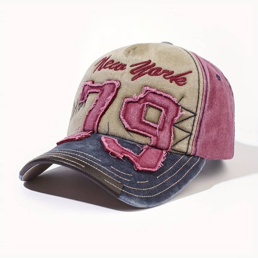 New 79 Embroidery Baseball Cap Vintage Color Block Washed Distressed Sun Hat Breathable Adjustable Dad Hats For Women Men Accessories Shop Online at Dubai Trades 2