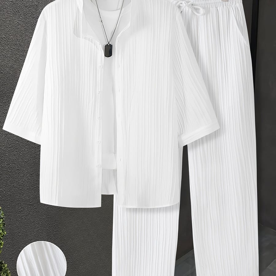 New Large Size Men’s 2pcs Casual Shirt And Drawstring Sweatpants Set, Plus Size Clothing, Shoes & Jewelry Shop Online at Dubai Trades 2