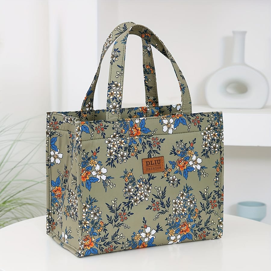 New Nylon Print Large Capacity Portable Inner Aluminum Foil Insulation Zipper Semi-closed Lunch Box Bag Work Commute With Lunch Handbag Home & Kitchen Shop Online at Dubai Trades 2