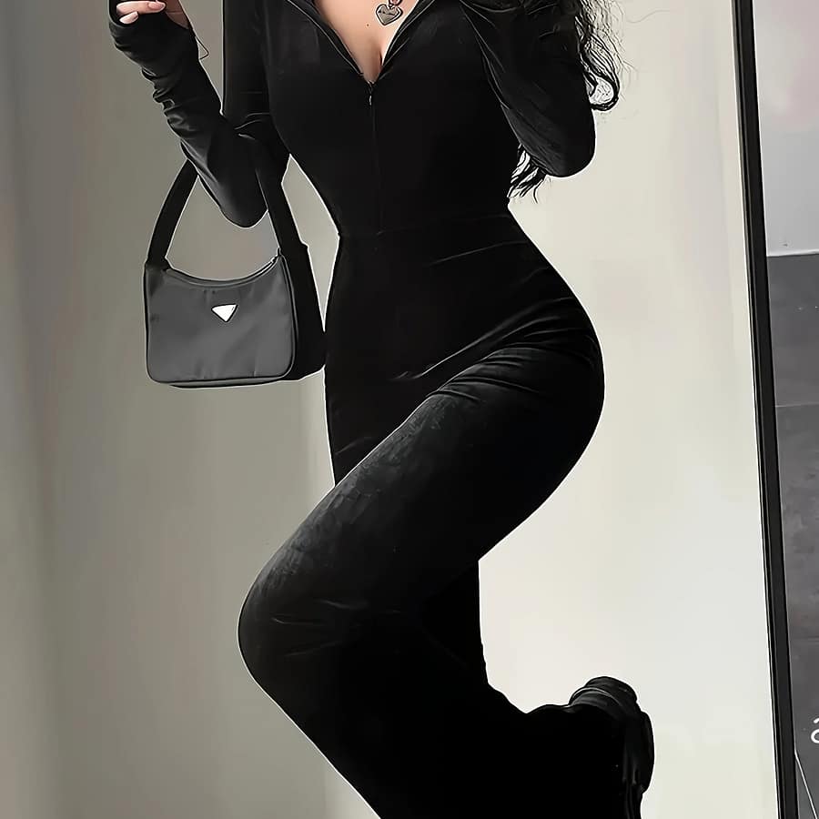 New -border Velvet Long Pants And Long-sleeve Hooded Jumpsuit For Women From Europe And America. Clothing Shop Online at Dubai Trades 2