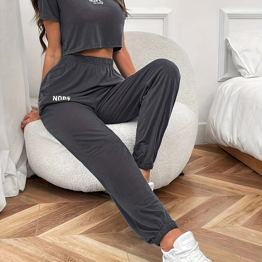 Nope Not Today Pants Set, Crew Neck Short Sleeve Crop Top & Elastic Waist Pants With Pocket Outfits For , Women’s Clothing Clothing Shop Online at Dubai Trades 2
