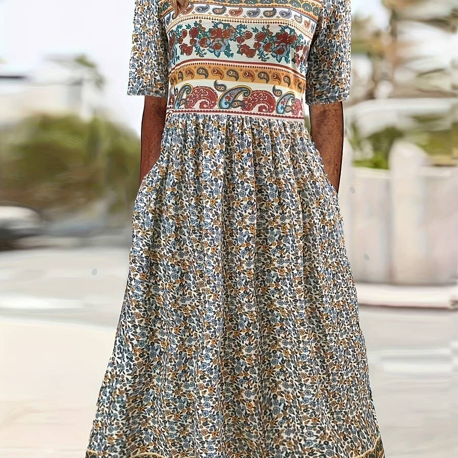 Paisley Print Crew Neck Dress, Casual Short Sleeve Dress For , Women’s Clothing Clothing Shop Online at Dubai Trades 2
