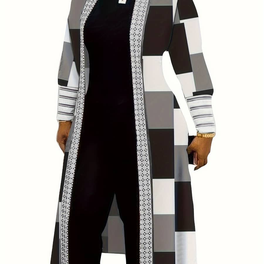 Plaid Print Open Front Cardigan, Vintage Long Sleeve Outwear For Spring & Fall, Women’s Clothing Casual Jackets Shop Online at Dubai Trades 2