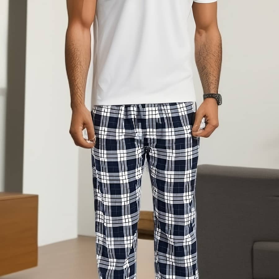 Plaid Straight-leg Pants With Waist – Comfortable Polyester , Casual Clothing & Yoga Trousers, Non-see-through, Knit Fabric, Wear Clothing Shop Online at Dubai Trades 2