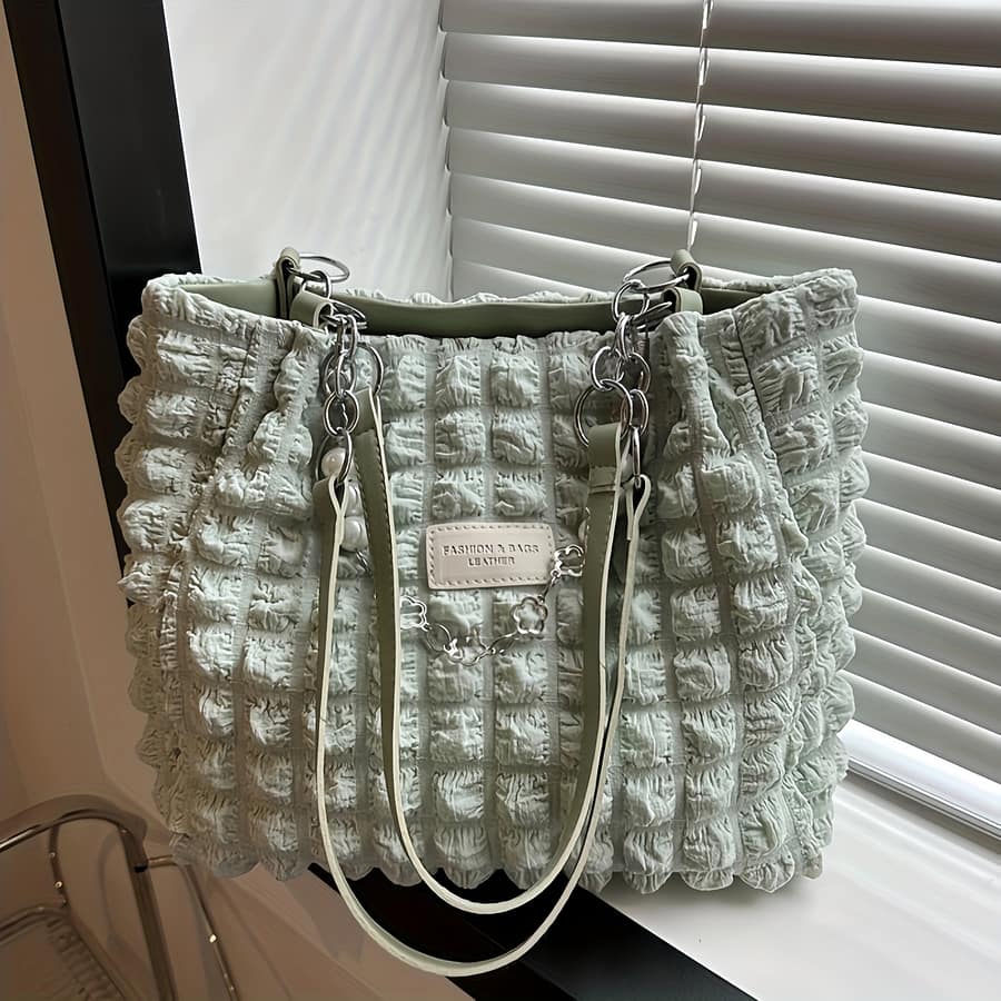 Pleated Bubble Shoulder Bag, Ruched Tote Bag, Fashion Soft Handbag For Women Clothing, Shoes & Jewelry Shop Online at Dubai Trades 2
