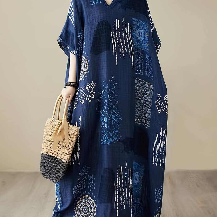 Plus Size Allover Print V Neck Batwing Sleeve Loose Fit Up Kaftan Dress, Women’s Swimwear & Clothing Clothing Shop Online at Dubai Trades 2