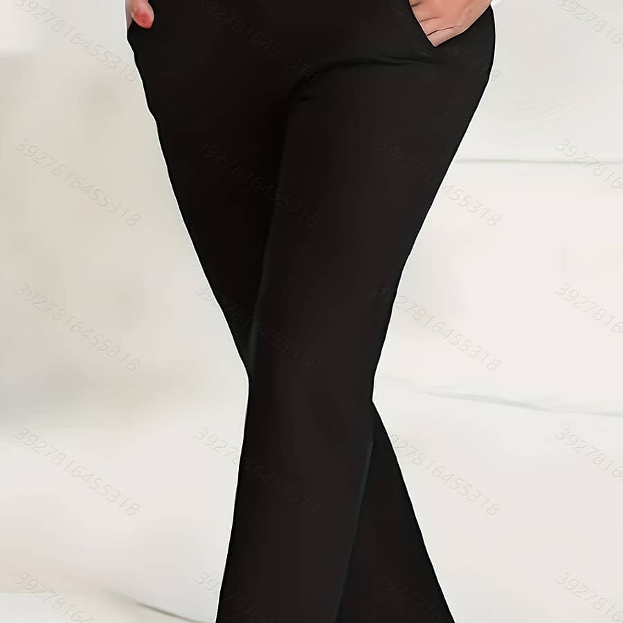 Plus Size Elegant Pants, Women’s Plus Solid Elastic Slight Stretch Straight Leg Trousers With Pockets Clothing Shop Online at Dubai Trades 2