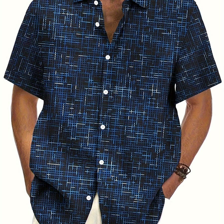 Plus Size Men’s Creative Checkered Pattern Graphic Print Shirt For Summer, Trendy Casual Short Sleeve Shirt Clothing, Shoes & Jewelry Shop Online at Dubai Trades 2