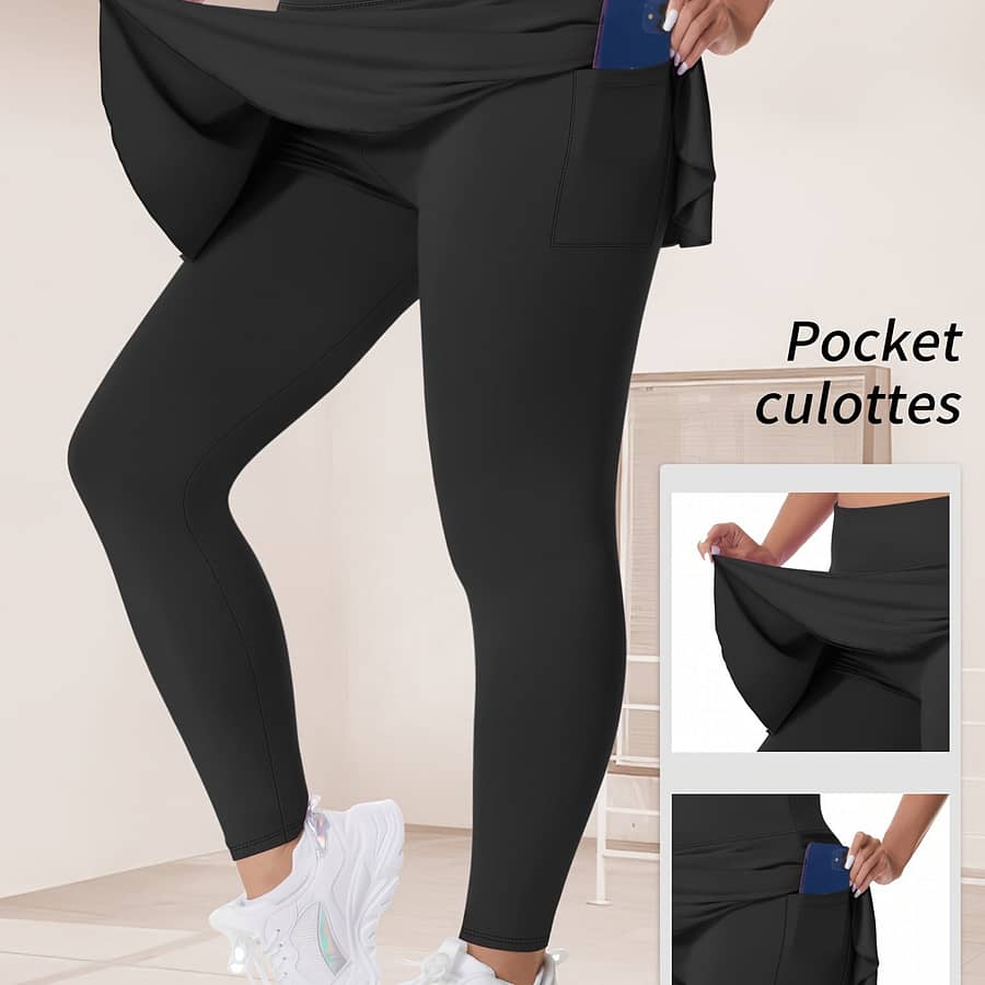 Plus Size Sports Leggings, Women’s Plus Solid Skirted Running Yoga Leggings With Pockets Spring/autumn Activewear Shop Online at Dubai Trades 2
