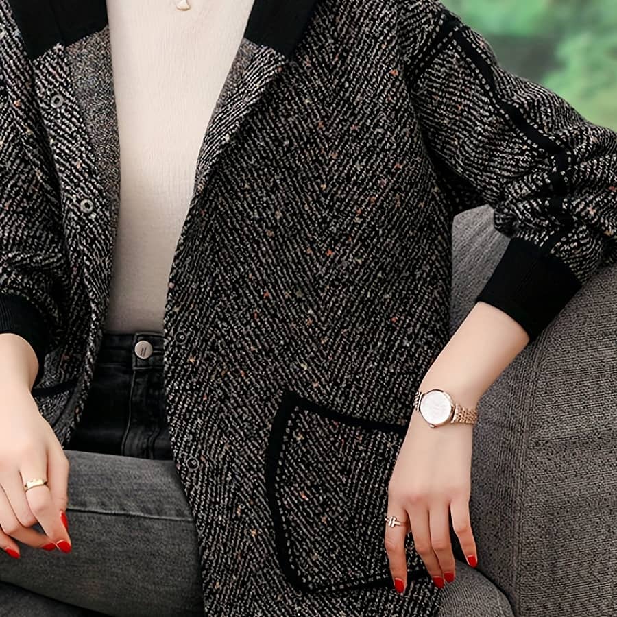 Polyester Casual Hooded Long Sleeve Regular Length Loose Fit Single Breasted Button Front Jacket For Middle-aged Women, Spring And Autumn Casual Jackets Shop Online at Dubai Trades 2