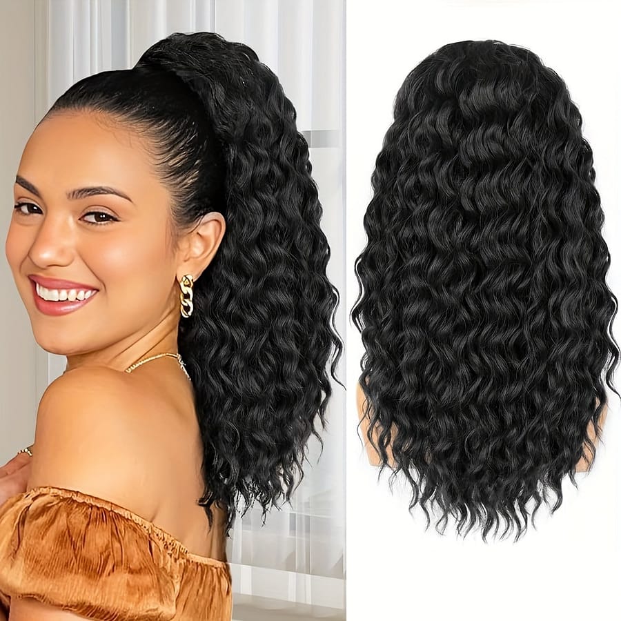 Ponytail With Curly Hair Extensions, Elastic Ponytail For Women, Synthetic Hair Extensions Beauty & Personal Care Shop Online at Dubai Trades 2