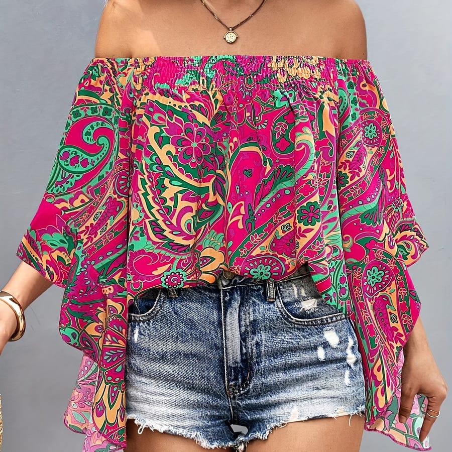 Print Blouse With Ruffle Sleeves – Polyester, Machine Washable, Ideal For Events Blouses Shop Online at Dubai Trades 2