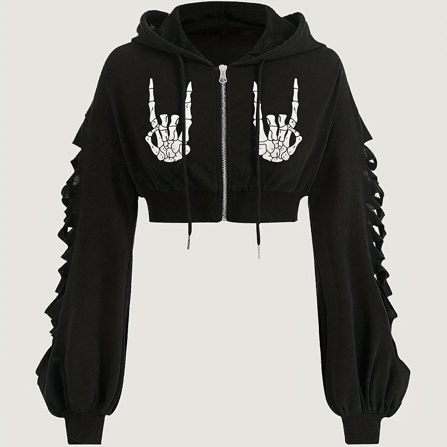 Print Halloween-themed Hoodie For Women – Distressed Long Sleeve, Polyester, Machine Washable Clothing Shop Online at Dubai Trades 2