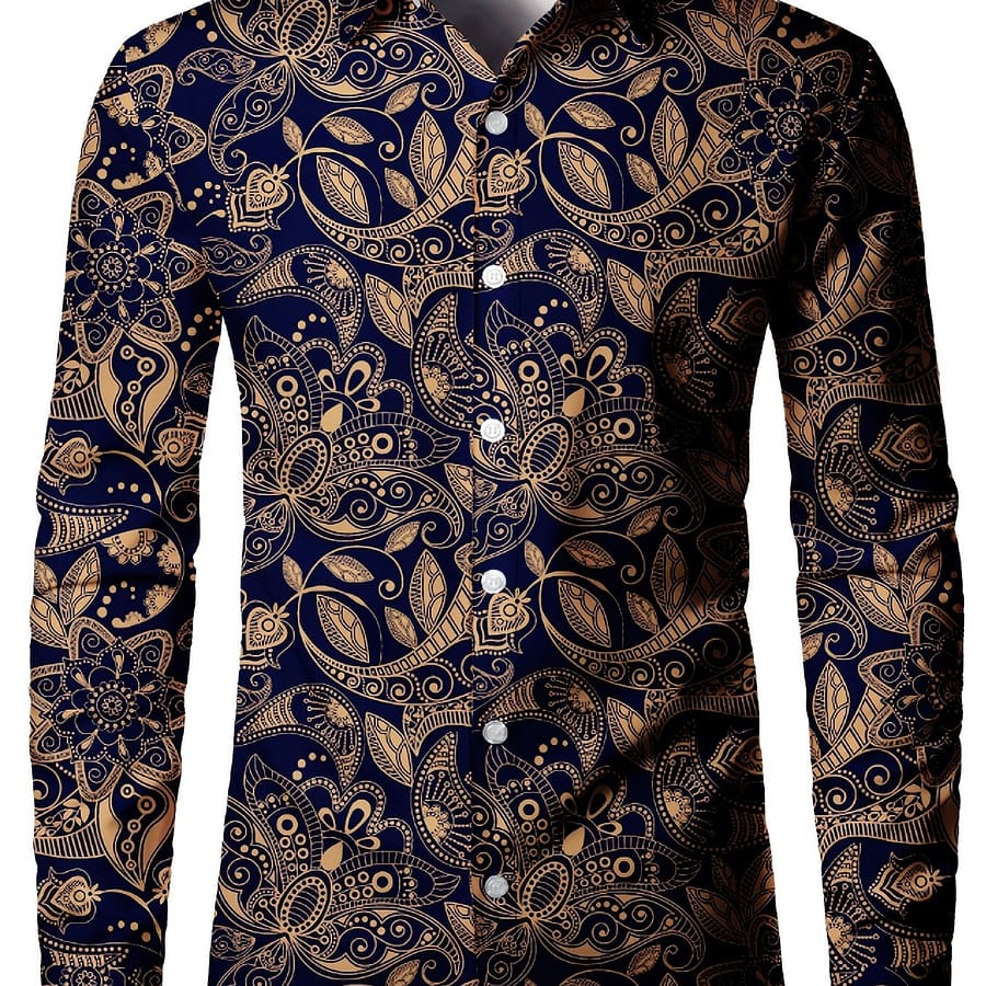 Print Men’s Long Sleeve Shirt With Unique Floral Print – Polyester, Button-up, Semi-sheer For Spring/fall Celtic & Highland Wear Shop Online at Dubai Trades 2