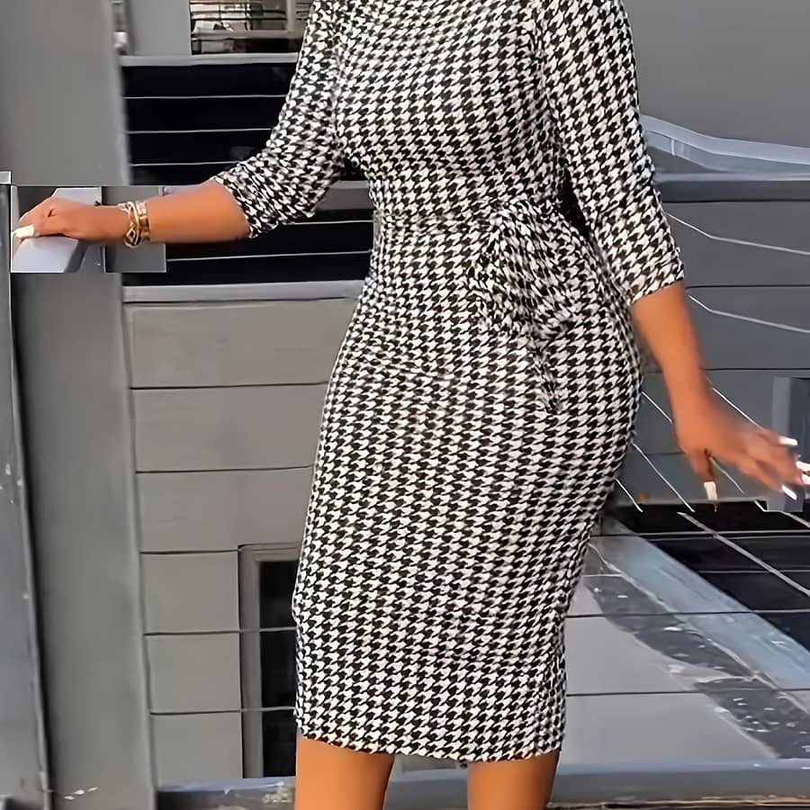 Print Split Dress, Casual 3/4 Sleeve Bodycon Dress, Women’s Clothing Clothing Shop Online at Dubai Trades 2