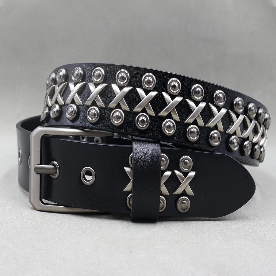 Punk Rock Genuine Leather Cowhide Belt With Metal Rivets – Square Buckle, Standard Size Accessories Shop Online at Dubai Trades 2