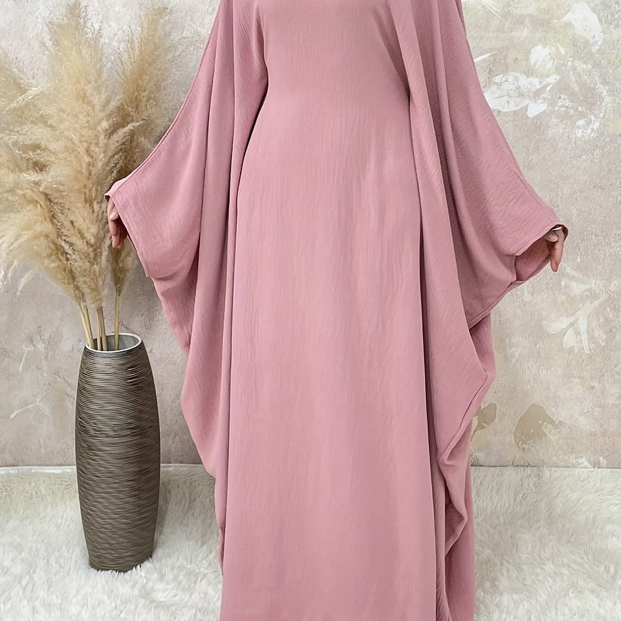Ramadan Solid Simple Loose Modest Dress, Elegant Batwing Sleeve Maxi Length Dress, Women’s Clothing Burqas Shop Online at Dubai Trades 2