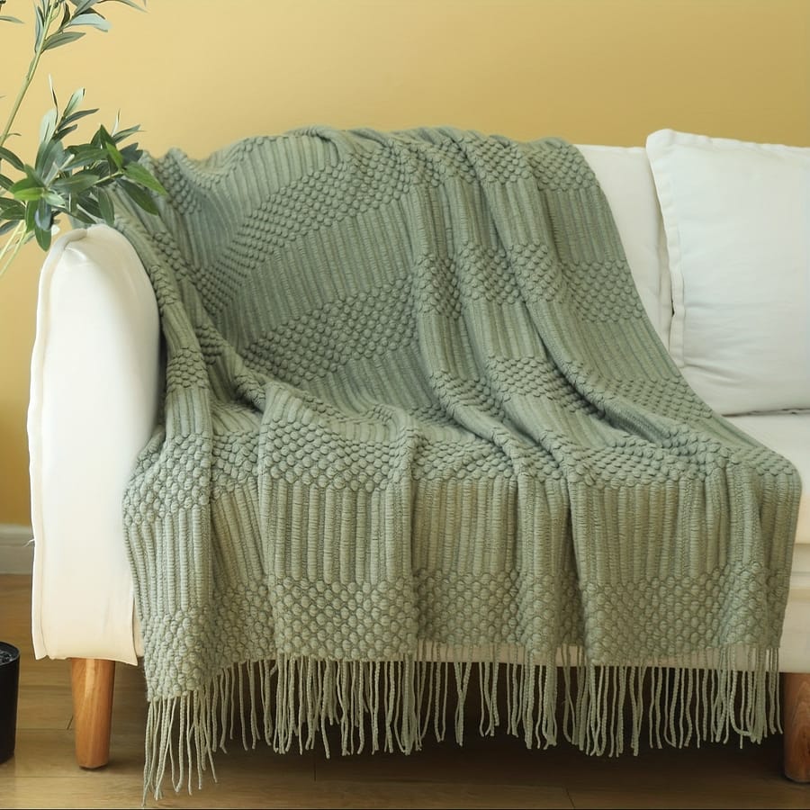 Retro Vibe, Chic Pineapple Knit Throw Blanket With Tassels – Soft, Lightweight & Versatile For Couch, Bed & Home Decor – Machine Washable, Comfort Bedding Shop Online at Dubai Trades 2