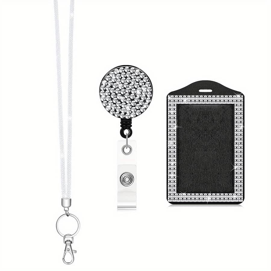 Rhinestone Bling Lanyard With Id Badge Holder Lanyard For Id Badge Diamond Crystal Id Card Holder Retractable Sparkly Lanyard With Metal Clasp Key Ring For Women Badge Holders Shop Online at Dubai Trades 2