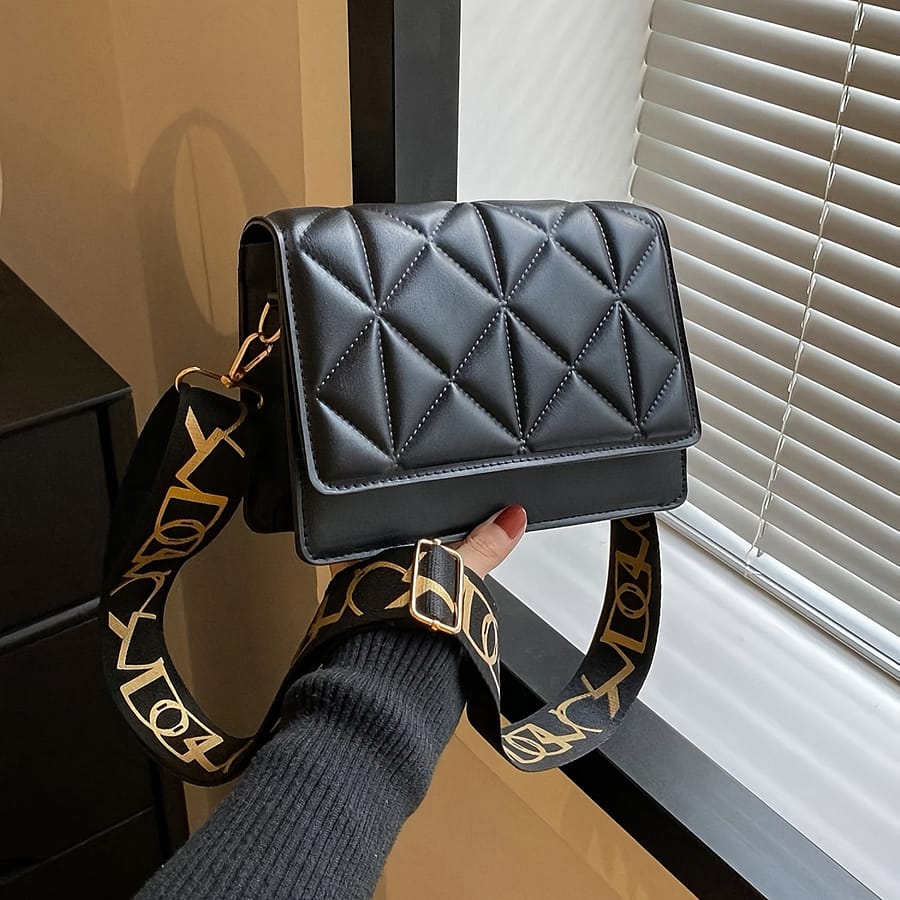 Rhombus Embossed Crossbody Bag, Mini Wide Strap Shoulder Bag, Women Trendy Handbag & Square Purse Clothing, Shoes & Jewelry Shop Online at Dubai Trades 2
