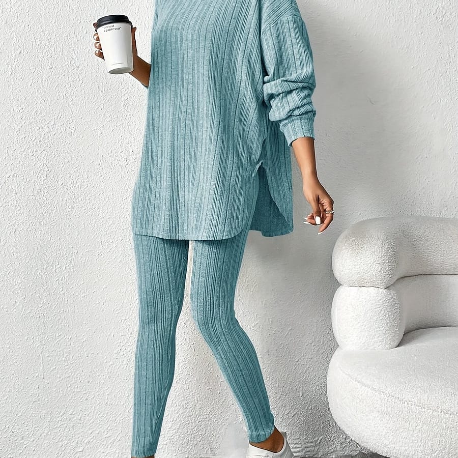 Ribbed Two-piece Set, Casual Long Sleeve Hooded Top & Skinny Pants Outfits, Women’s Clothing Clothing Shop Online at Dubai Trades 2