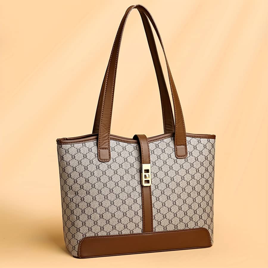 Rubin Women’s Large Capacity Tote Bag – Coffee & Gray With Golden-tone Hardware, Zipper Closure & Detachable Adjustable Shoulder Strap For Work, Travel, Everyday Use Clothing, Shoes & Jewelry Shop Online at Dubai Trades 2