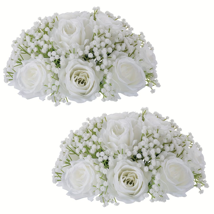 Set Of 2 Artificial Rose And ‘s Breath Bouquets, Wedding Centerpieces And Table Decorations. Kissing Balls Are Ideal For Diy Parties And Home Decor Artificial Flowers Shop Online at Dubai Trades 2