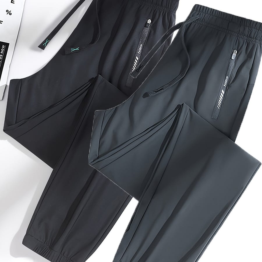 Set Of 2 Women’s Summer Sports Long Pants, Casual Waist Pants With Zipper Pockets, Stylish Tapered Joggers. Active Shop Online at Dubai Trades 2
