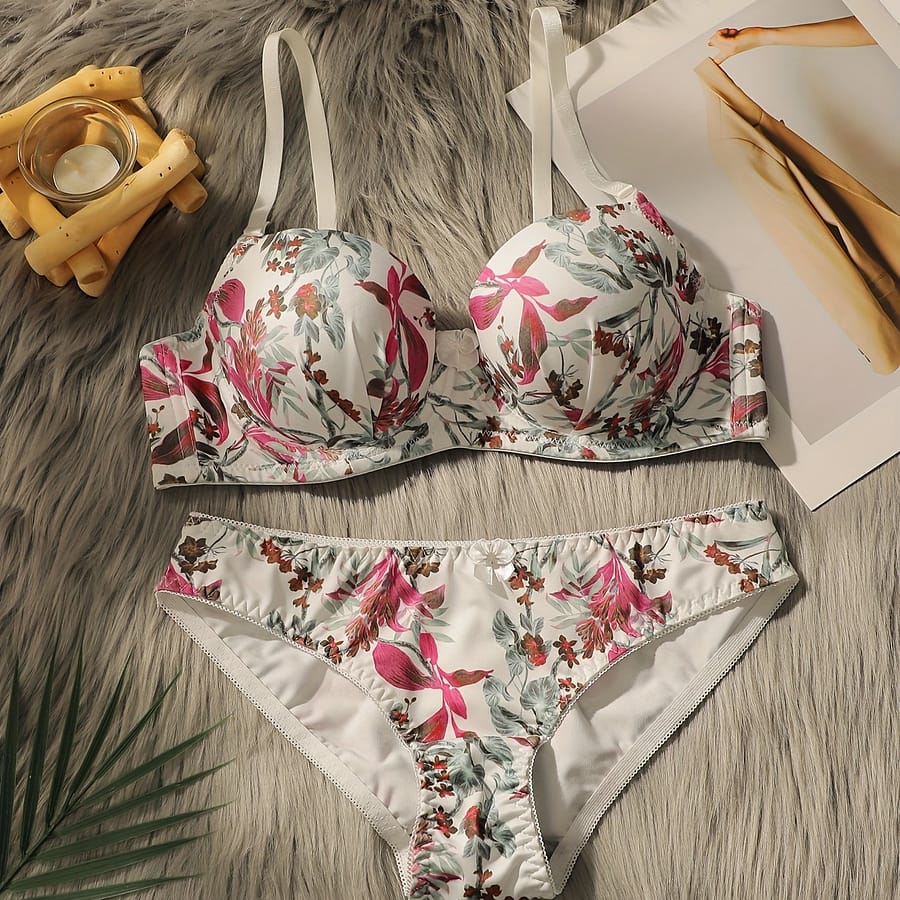 Sexy Floral Lace Push-up Bra & Briefs Set – Breathable, Fit With Underwire Support For Women, Bra And Panty Set, European And , Thin, Anti-see-through Clothing Shop Online at Dubai Trades 2