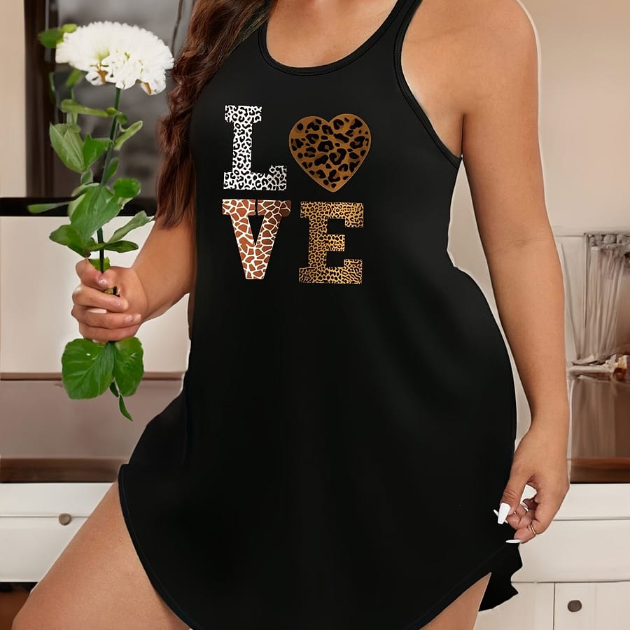 Sexy Leopard Print ‘love’ Lettering Dress – Semi-sheer, Stretch Fabric, Round Neck – Machine Washable – Women’ Loungewear Clothing Shop Online at Dubai Trades 2