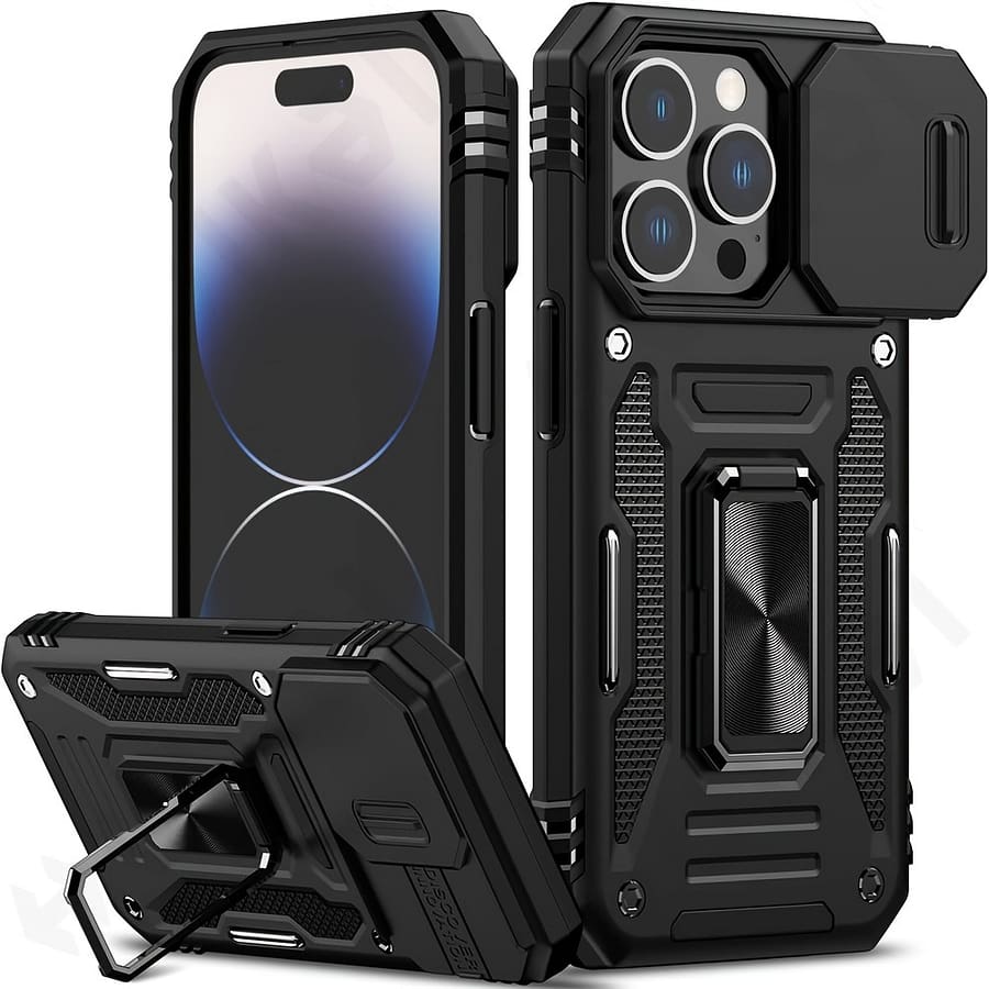 Shockproof Heavy Duty Hard Phone Case With Metal Stand For 16 Pro Max 15 Pro Max 14 Pro Max Case & Cover Bundles Shop Online at Dubai Trades 2