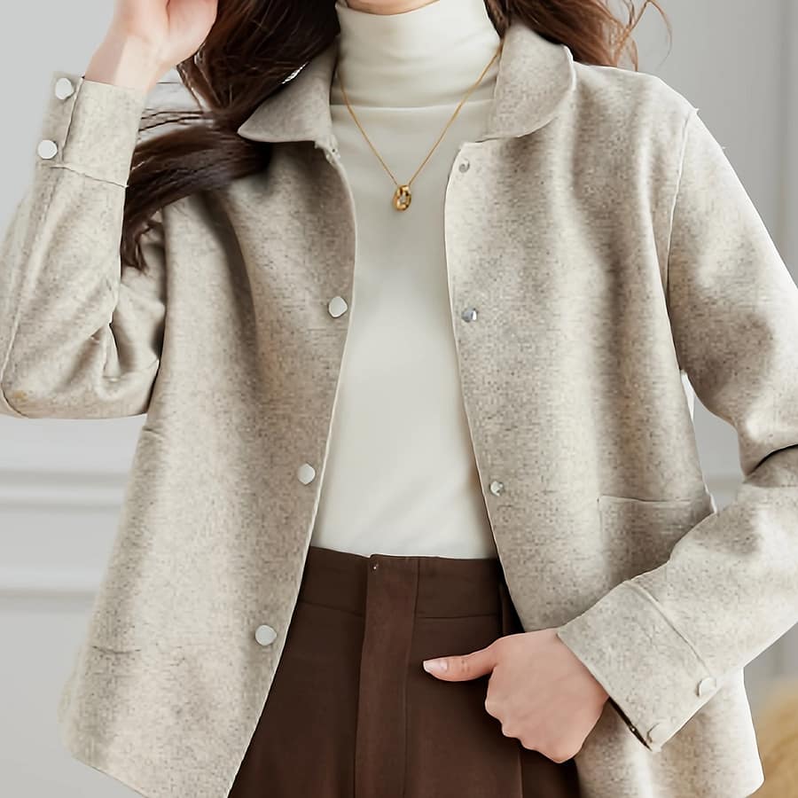 Simple Button Front Jacket, Casual Solid Long Sleeve Outerwear With Pockets, Women’s Clothing Casual Jackets Shop Online at Dubai Trades 2