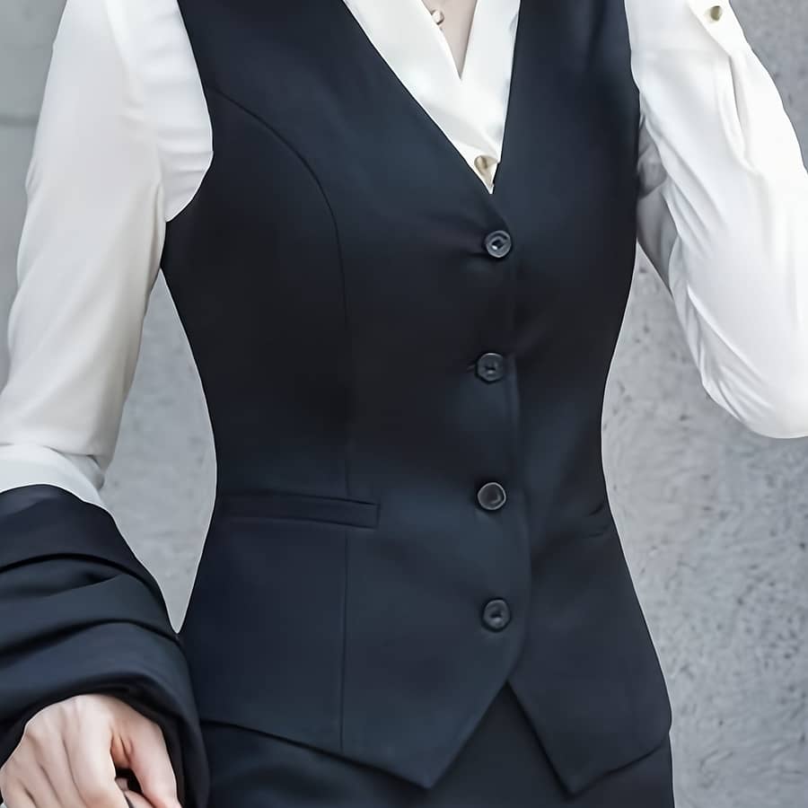 Single Breasted V Neck Vest, Elegant Sleeveless Outerwear For Office & Work, Women’s Clothing Clothing Shop Online at Dubai Trades 2