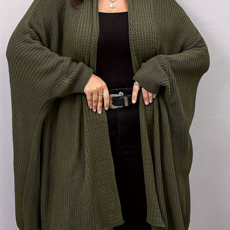 Size Batwing Sleeve Open Front Cardigan – Solid Color, V-neck, Stretch Knit For Women – Spring/fall, Real Fleece Sweater Clothing Shop Online at Dubai Trades 2