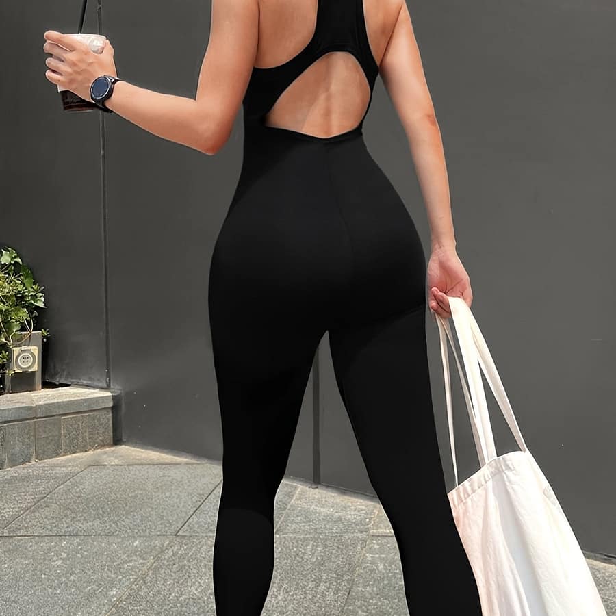 Sleeveless Sports Jumpsuit | Casual Round Neck | Cut-out | Stretchy Polyester & Elastane Blend | Solid Color | Machine Washable | Fit For , Workout Clothes Clothing, Shoes & Jewelry Shop Online at Dubai Trades 2