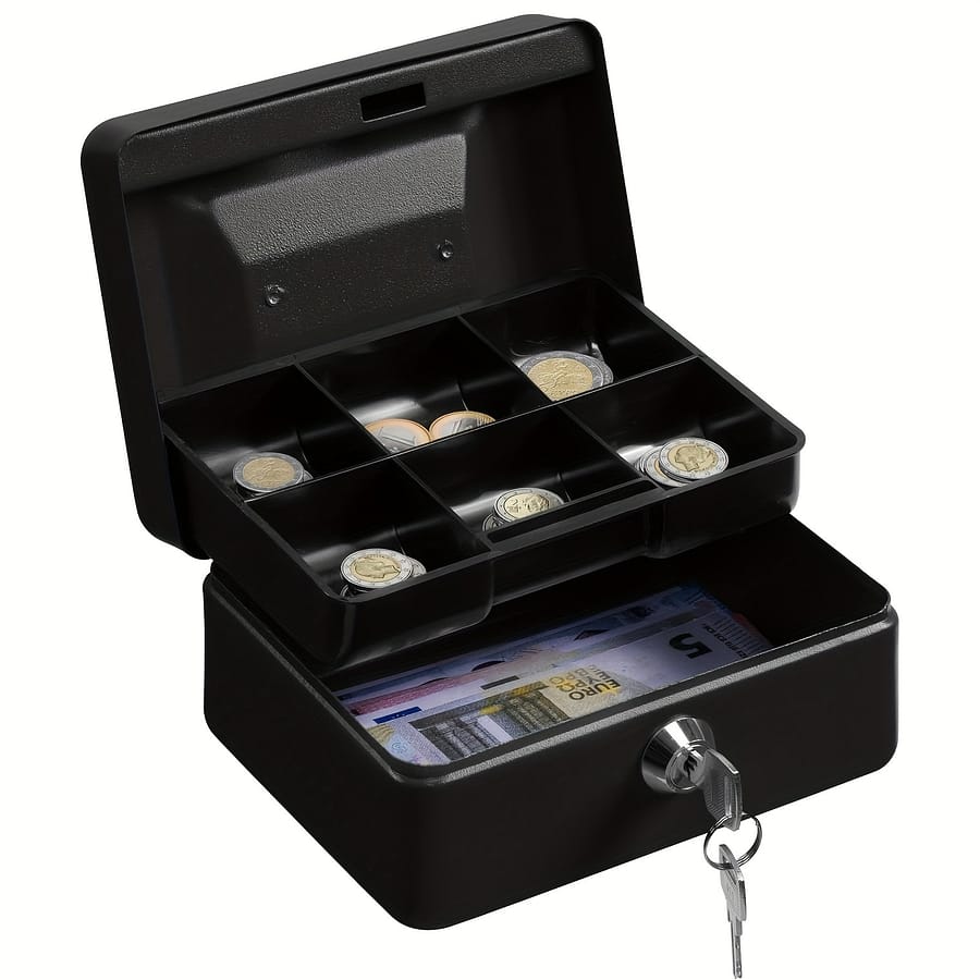Small Iron Key Lock Cash Box, Waterproof, 6 Inch, , 15 * 12 * 9 Cm, With Money Tray For Security Cash & Check Boxes Shop Online at Dubai Trades 2