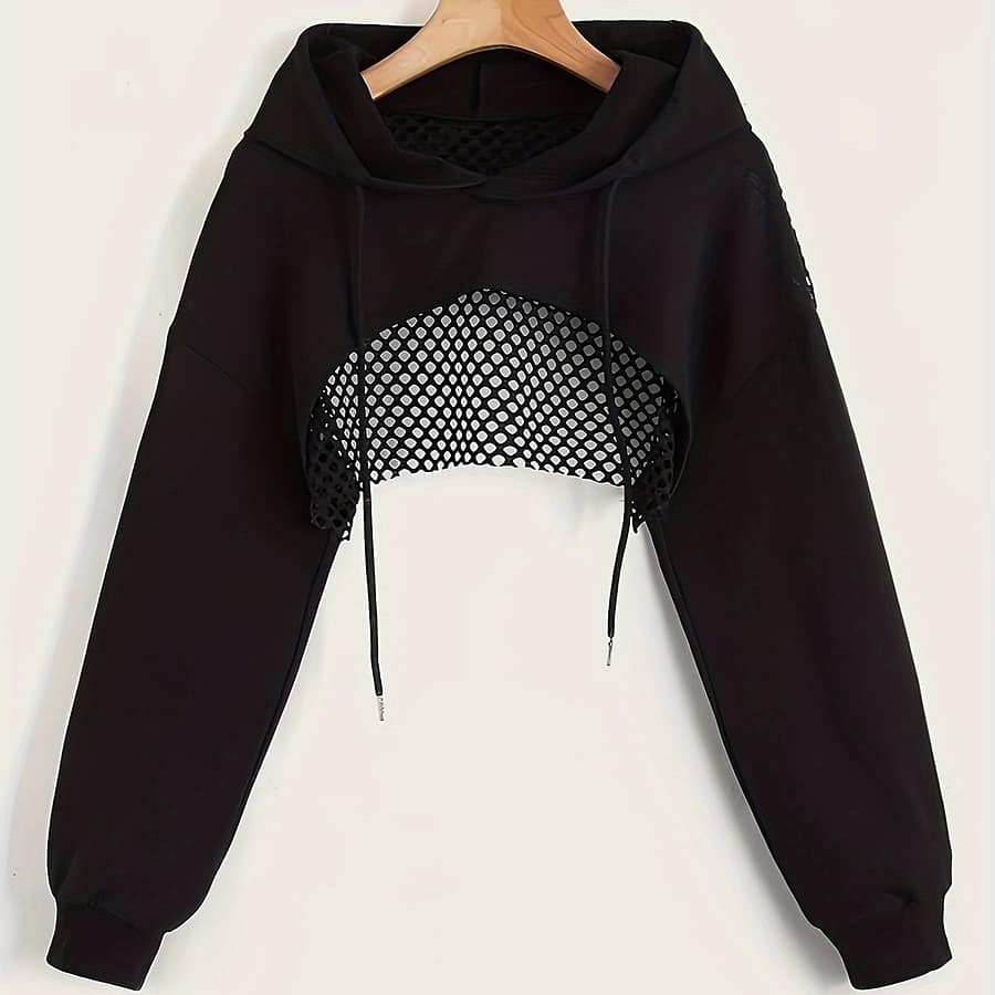 Solid Color Causal Sports Crop Hooded Sweatshirt, Drawstring Long Sleeve Pullover Hoodie, Women’s Clothing Active Shop Online at Dubai Trades 2