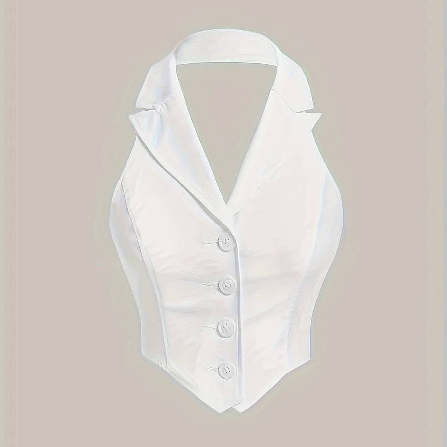 Solid Color Front Button Halter Top Clothing Shop Online at Dubai Trades 2