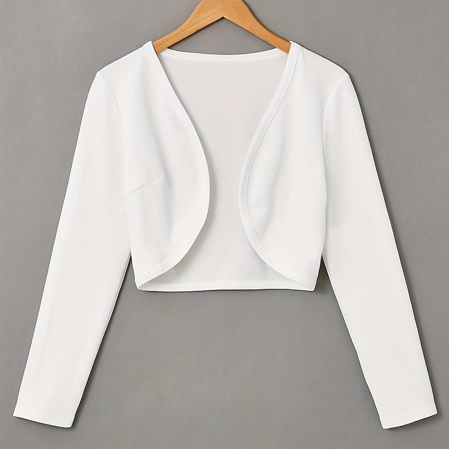 Solid Color Open Front Crop Jacket, Versatile Long Sleeve Outwear For Spring & Fall, Women’s Clothing Casual Jackets Shop Online at Dubai Trades 2