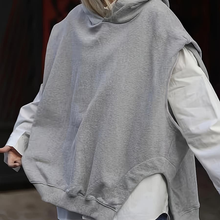 Solid Color Split Side Hoodie, Casual Sleeveless Loose Fit Hoodie For Spring & Fall, Women’s Clothing Clothing Shop Online at Dubai Trades 2
