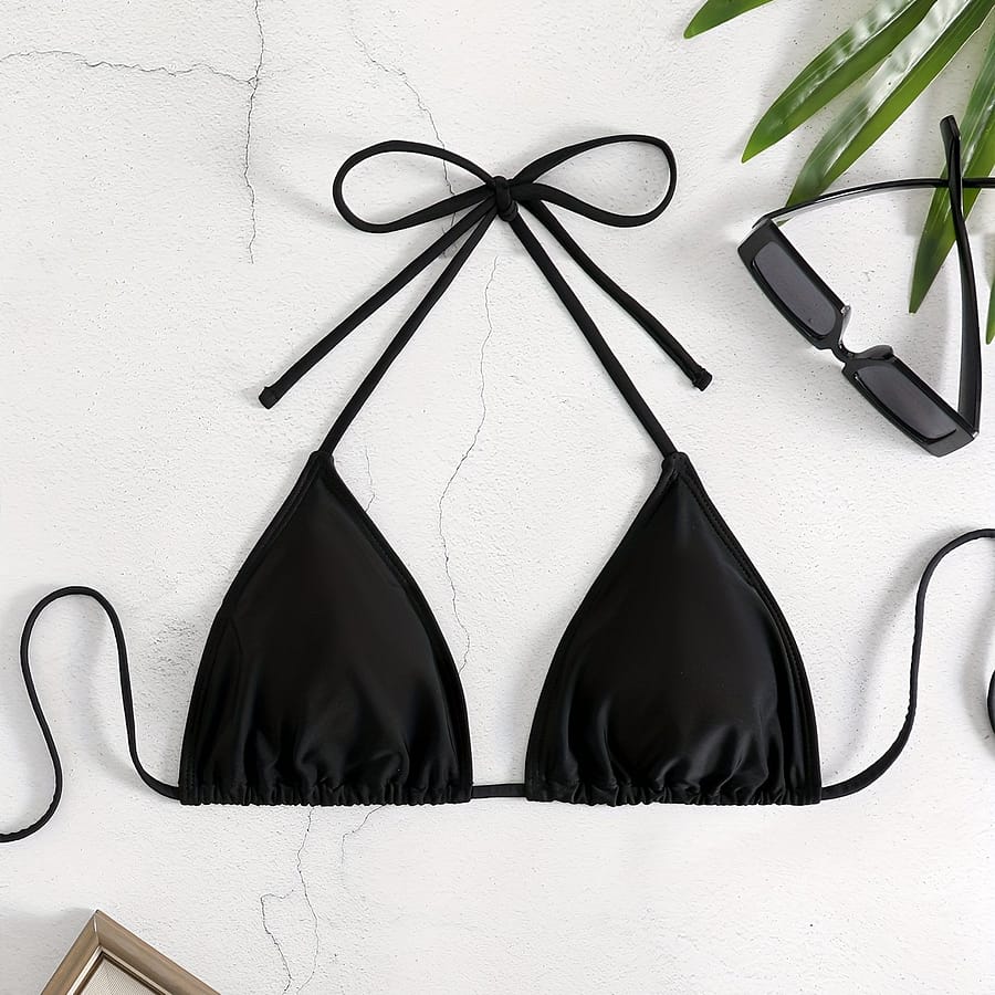 Solid Color Triangle Bikini Top, Halter V Neck Tie Back Backless Swimming Top Bra, Women’s Swimwear & Clothing Bikinis Shop Online at Dubai Trades 2