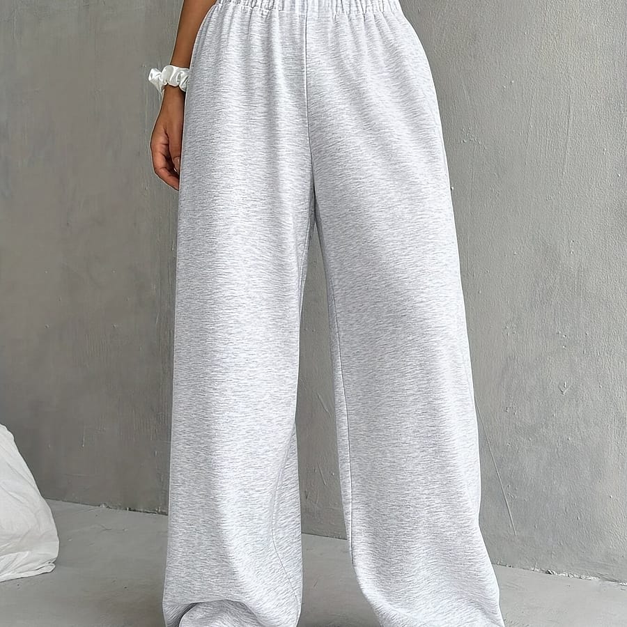 Solid Color Waist Sweatpants, Casual Wide Leg Pants For Fall & Winter, Women’s Clothing Clothing Shop Online at Dubai Trades 2