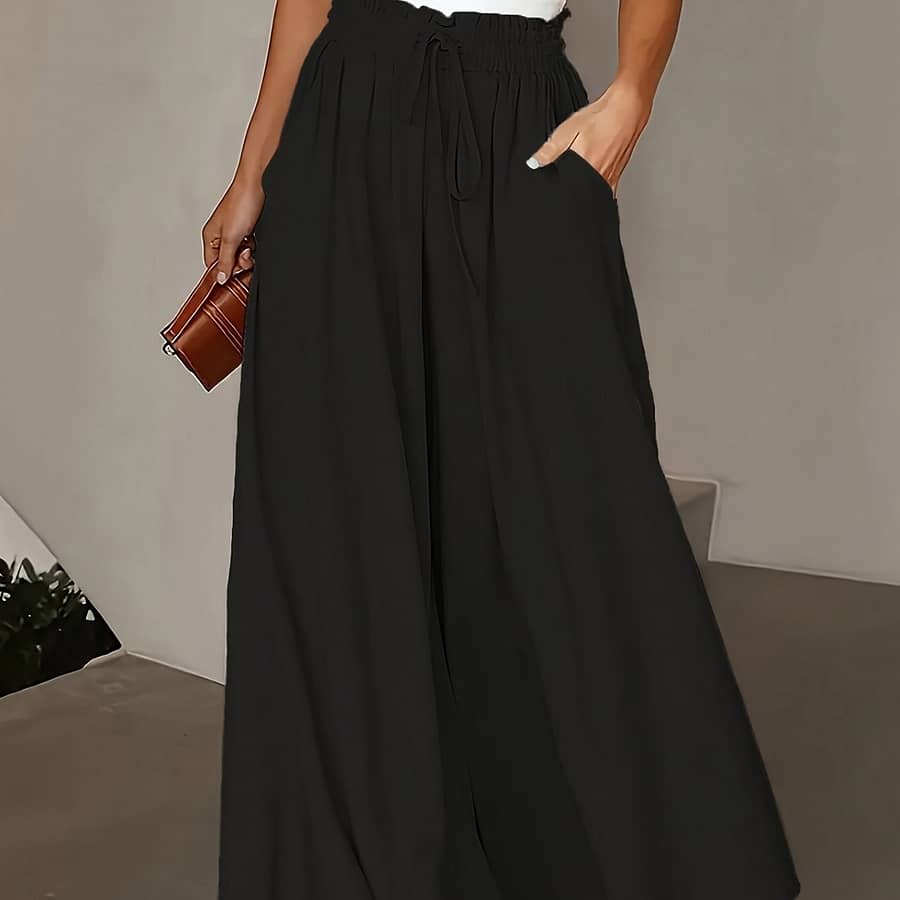 Solid Color Wide Leg Flowy Pants, Casual High Waist Versatile Pants For , Women’s Clothing Clothing Shop Online at Dubai Trades 2