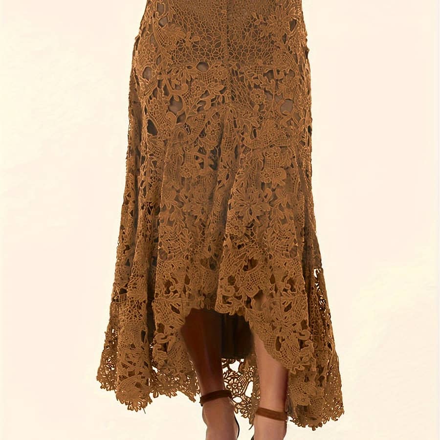Solid Lace High-low Hem Skirt, Elegant High Waist Slim Skirt For Spring & Fall, Women’s Clothing Clothing Shop Online at Dubai Trades 2