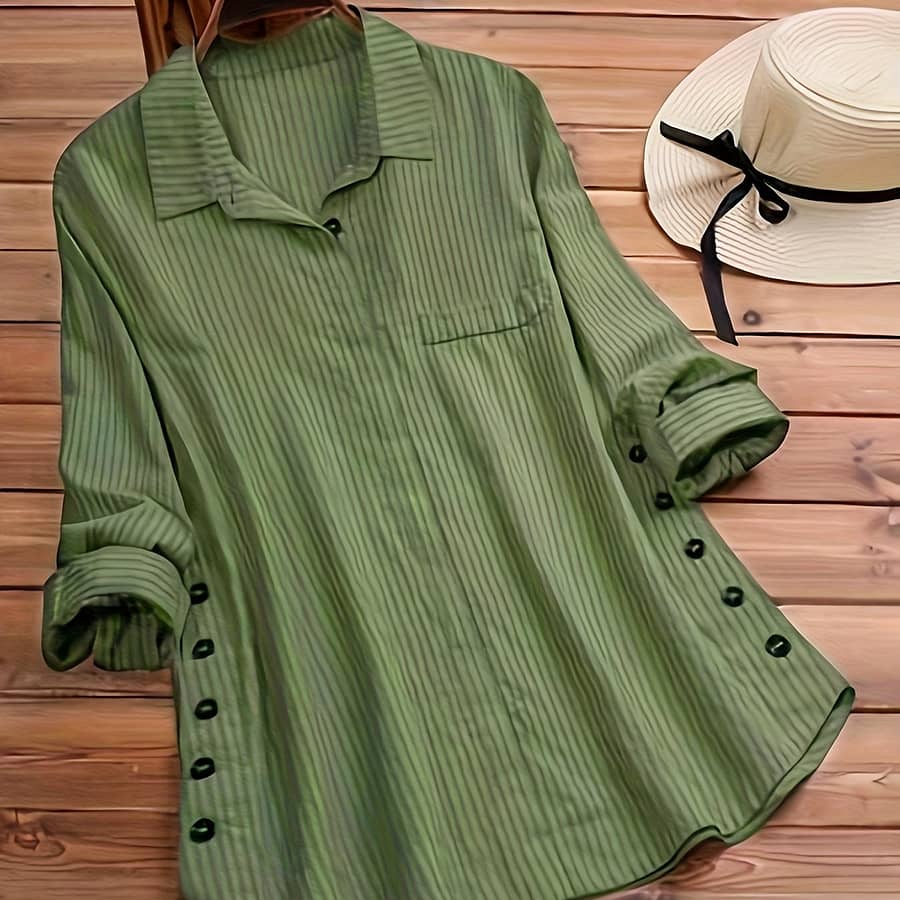 Solid Side Button Blouse, Collar Sleeve Blouse, Women’s Clothing Blouses Shop Online at Dubai Trades 2