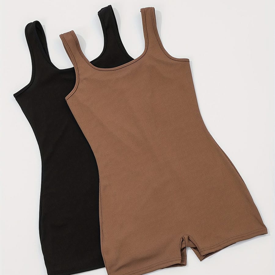 Solid Squared Neck Romper 2 Pack, Casual Sleeveless Daily Romper, Women’s Clothing Clothing Shop Online at Dubai Trades 2