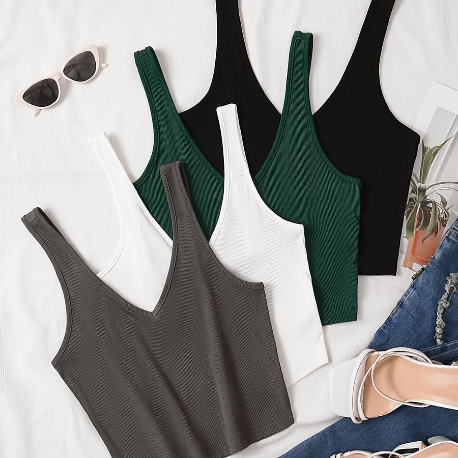 Solid Tank Top 4 Pack, -neck Sleeveless Crop Summer Top, Women’s Clothing Clothing Shop Online at Dubai Trades 2