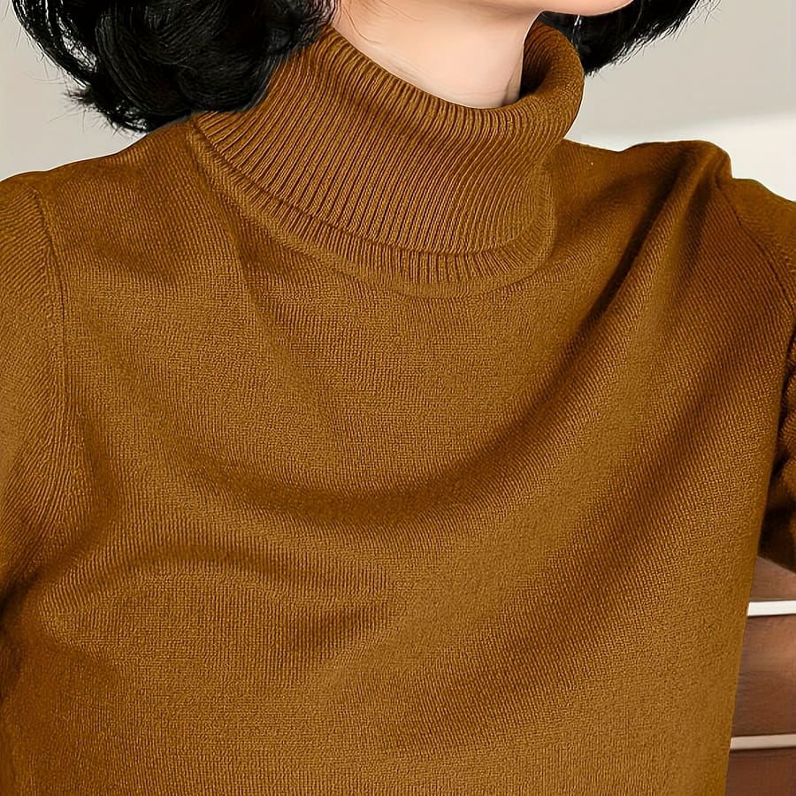 Solid Turtle Neck Slim Pullover Sweater, Casual Long Sleeve Sweater For Fall & Winter, Women’s Clothing Clothing Shop Online at Dubai Trades 2