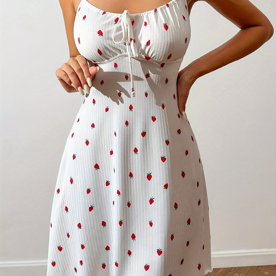 Spring And Summer Women’s Strawberry Print Camisole Nightgown Clothing Shop Online at Dubai Trades 2